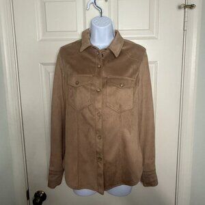 GUESS Faux Suede Button-Down Shirt – “ES New LS Daisy Shirt” – Size XS